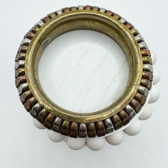 Vtg Bohemian Mixed Metal Large Chunky Indian Bangle Bracelet Silver Brass Copper - Picture 7 of 14